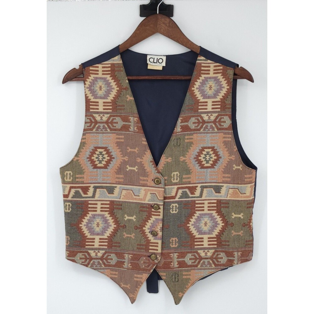 VTG Clio Petites Tapestry Vest PL Womens Southwestern Aztec Cotton Blend USA